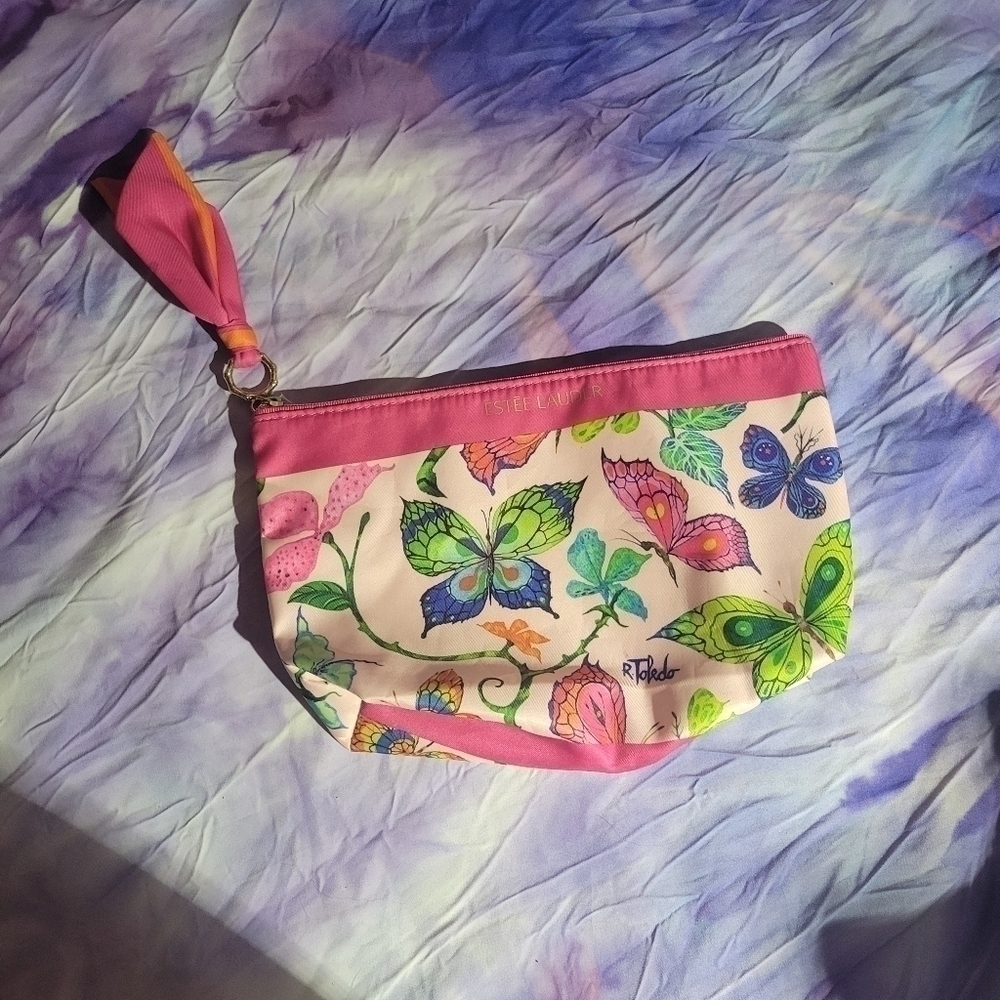 Estee Lauder Cosmetic Bag Butterfly Multicolored Makeup Zip Case